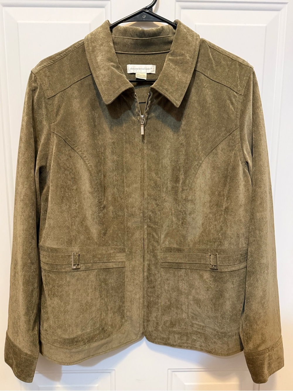 Women’s L Christopher & Banks Olive Suede Zip Jacket
